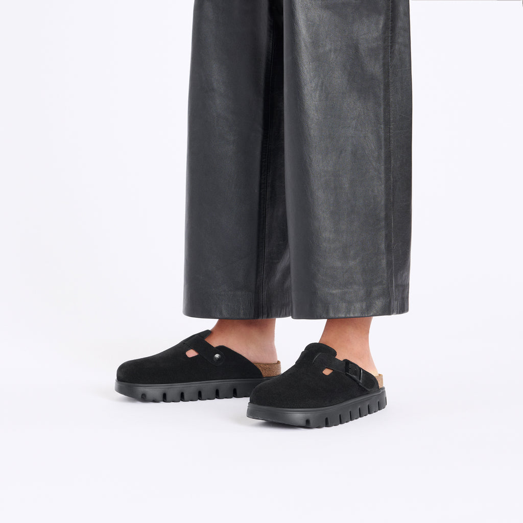 Boston Chunky Black Suede Leather Narrow
