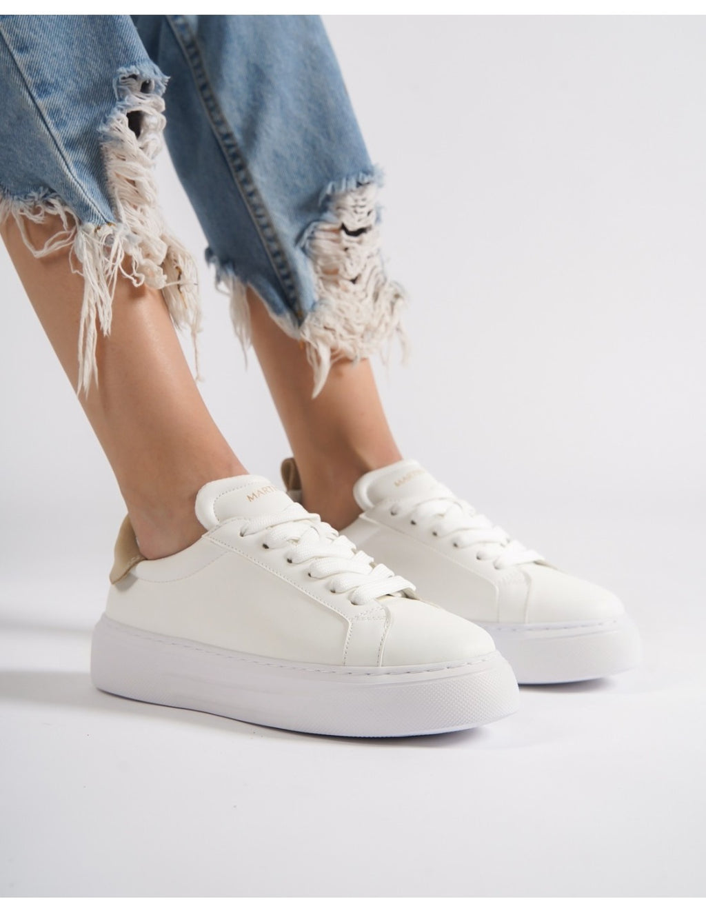 Bobe Women's Designer White Shoes with Beige Suede Belt