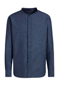 Luxurious Linen Mandarin Collar Shirt - Navy