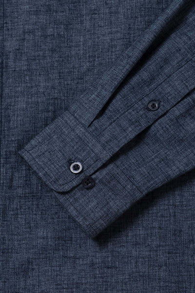 Luxurious Linen Mandarin Collar Shirt - Navy