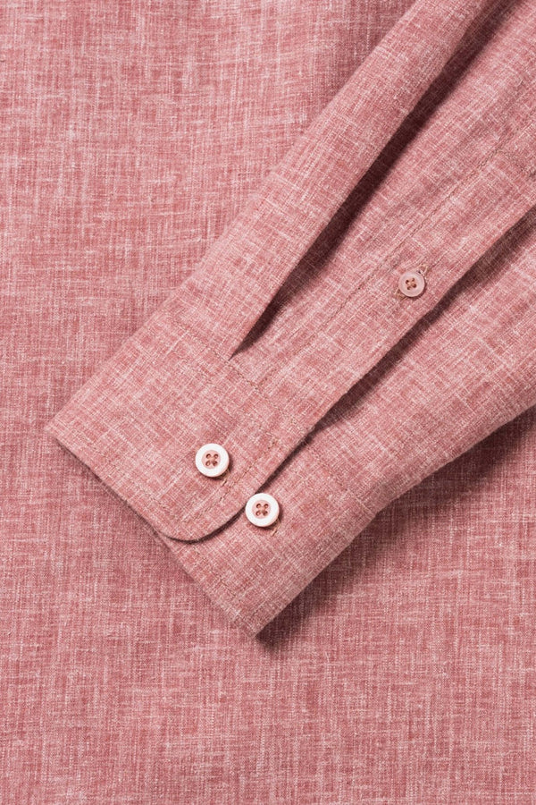 Tet Linen Mandarin Collar Shirt - Red Brick